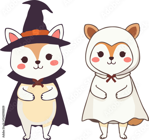 Cute Halloween Animals in Costume - Cartoon Style