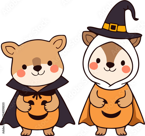 Cute Halloween Animals in Costume - Cartoon Style