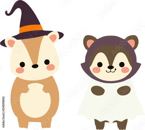 Cute Halloween Animals in Costume - Cartoon Style