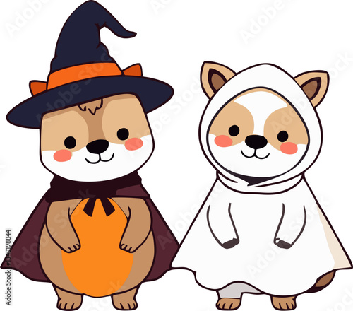Cute Halloween Animals in Costume - Cartoon Style