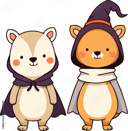 Cute Halloween Animals in Costume - Cartoon Style