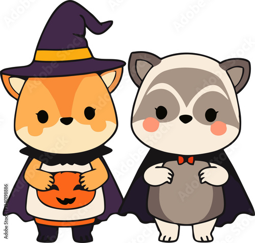 Cute Halloween Animals in Costume - Cartoon Style