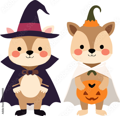 Cute Halloween Animals in Costume - Cartoon Style