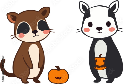 Cute Halloween Animals in Costume - Cartoon Style