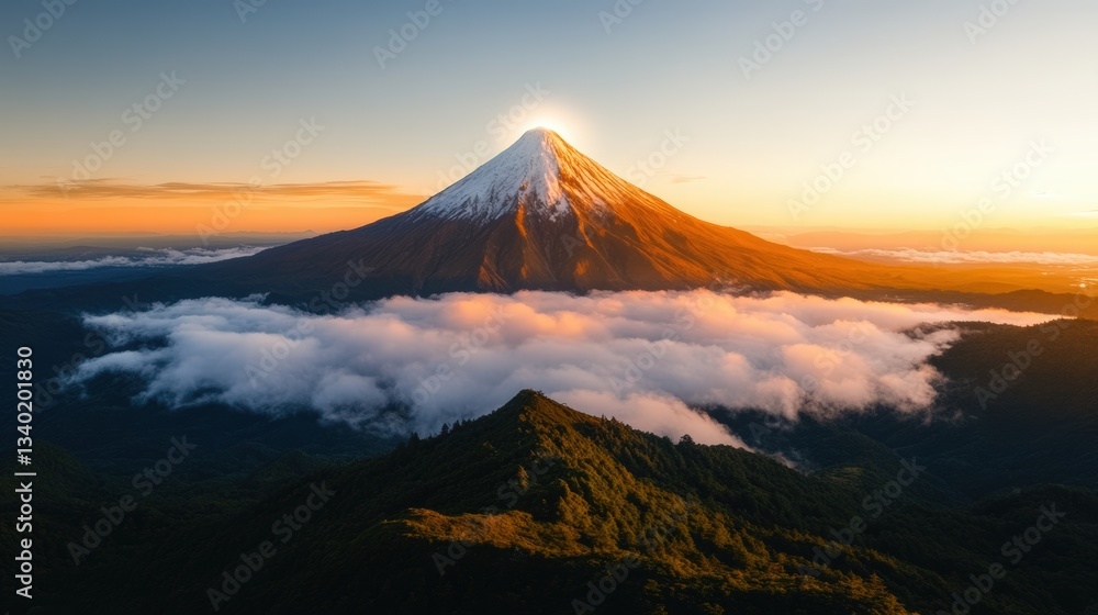 Impressive snow-capped mountain rising high against a clear blue sky highlighting nature's incredible grandeur Impressive snow-capped mountain rising high against a clear blue sky highlighting nature's incredible grandeur
