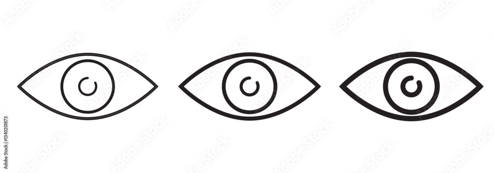 Eye icon set. Look and vision outline symbols. Open eye icons isolated on white background. Vector illustration. Variety Eye Symbol. Eye icon set. Look and vision outline symbols. Open eye icons isolated on white background. Vector illustration. Variety Eye Symbol.