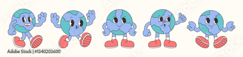 Set of Retro Earth Character Illustrations