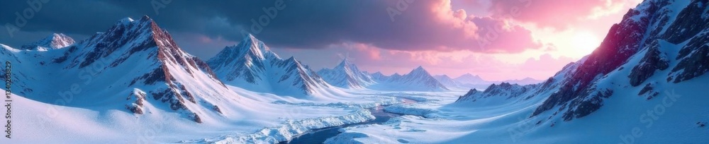Fototapeta premium Frozen asteroid landscape with snow-covered terrain, space, cosmos