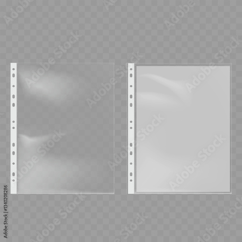 Transparent Plastic Folder Pages with Holes. Vector