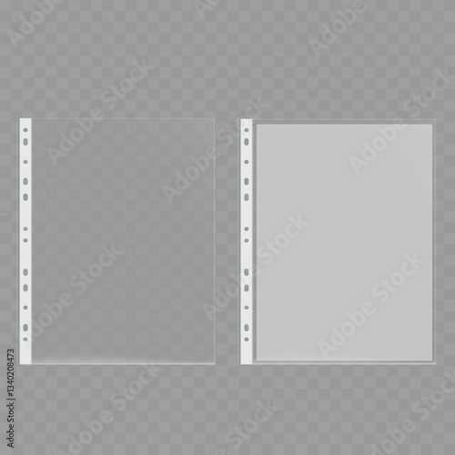 Transparent Plastic Folder Pages with Holes. Vector