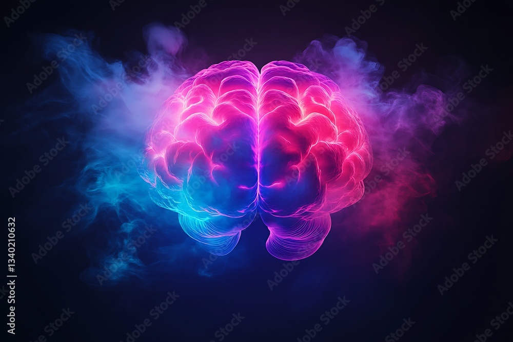 Brain pulsing with neon pink and violet circuits swirling in a dark misty void vibrant neurodivergent energy futuristic abstract depth bold chaotic harmony Brain pulsing with neon pink and violet circuits swirling in a dark misty void vibrant neurodivergent energy futuristic abstract depth bold chaotic harmony