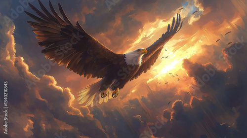 Wallpaper Mural eagle flying in a golden sky with clouds  Torontodigital.ca