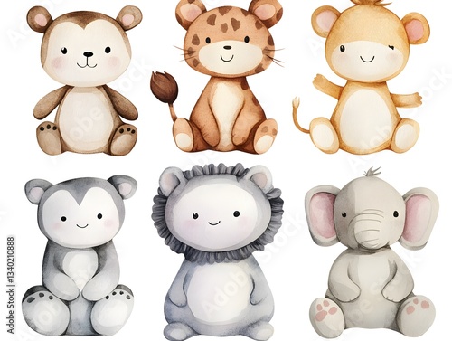 Wallpaper Mural Adorable Watercolor Safari Animals  Bear  Lion  Tiger  Elephant  Monkey Torontodigital.ca