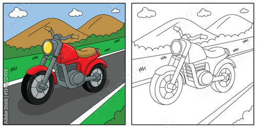 Motorcycle Coloring Page Vehicle Illustration