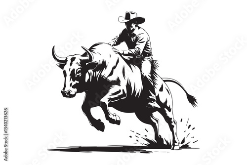 bull riding cowboy vector