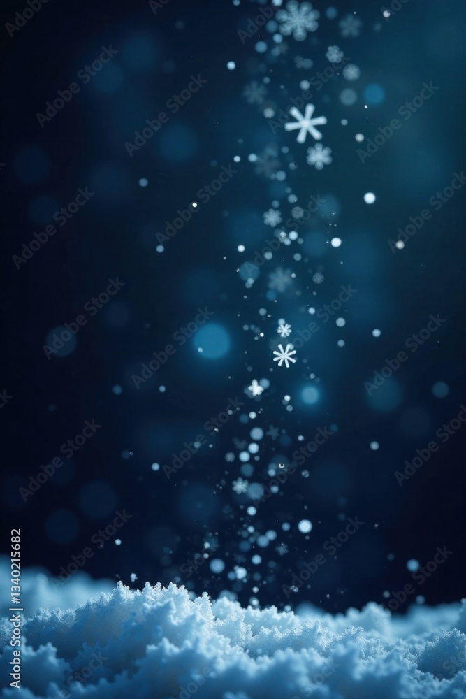 Obraz premium Delicate snowflakes gently falling on a dark canvas, winter, frozen