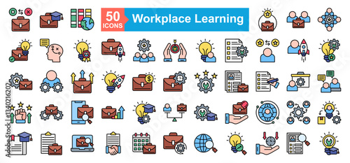 workplace learning icon sheet vector career option, academic, education, career goals, apprenticeship, workforce, insights, soft skills, branding, prospect, partnership, acquisition, mentorship