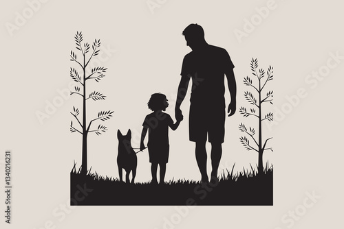 Father and son and dog black vector
