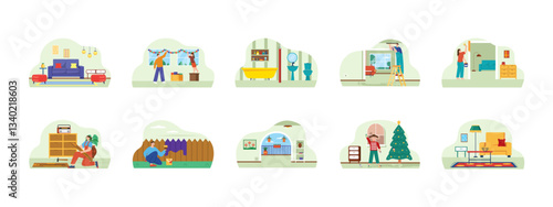 Home Decor set illustration. Flat vector illustration concept