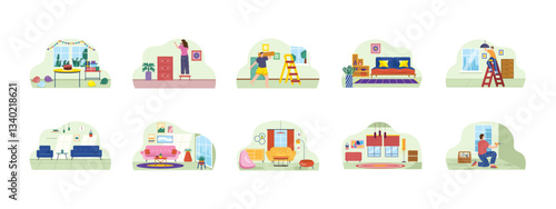 Home Decor set illustration. Flat vector illustration concept