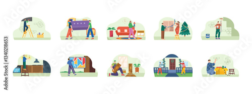 Home Decor set illustration. Flat vector illustration concept