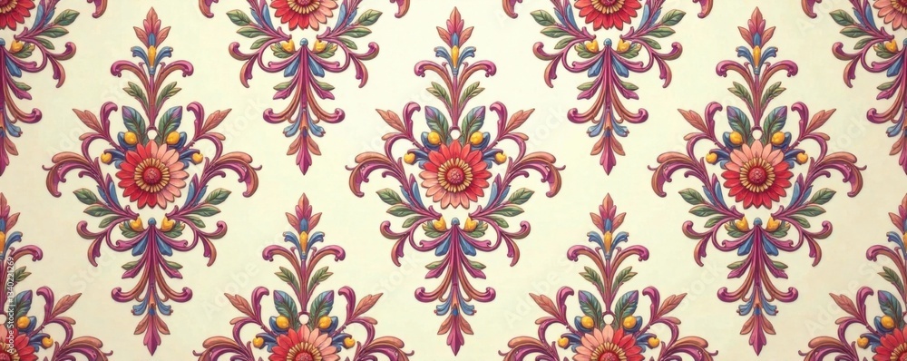 Damask pattern with floral elements on a neutral background, abstract, interior Damask pattern with floral elements on a neutral background, abstract, interior