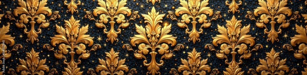 Damask floral pattern on luxurious golden background, damask, gold Damask floral pattern on luxurious golden background, damask, gold