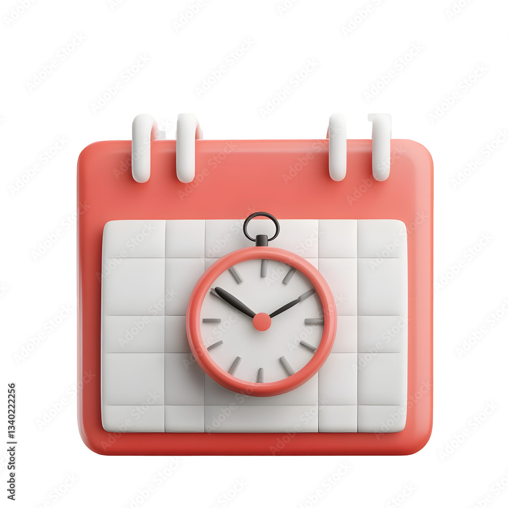 A vibrant red 3D calendar icon with a small clock graphic representing the efficient organization and scheduling of appointments meetings and daily tasks A vibrant red 3D calendar icon with a small clock graphic representing the efficient organization and scheduling of appointments meetings and daily tasks