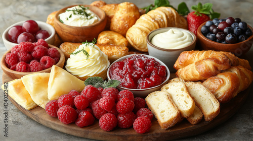 Wallpaper Mural Assortment of Pastries, Fruits, and Spreads on Wooden Board. Torontodigital.ca