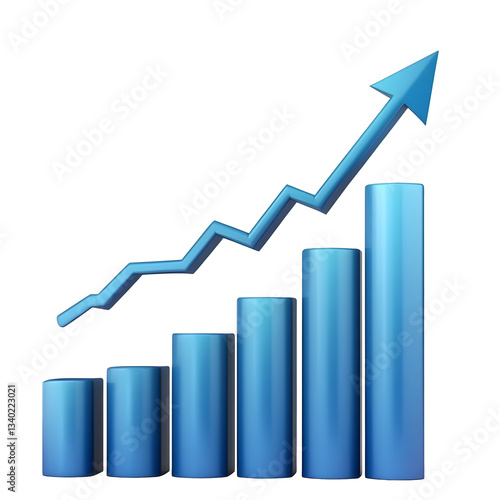 A 3D bar chart with a blue arrow pointing upwards symbolizing growth progress and success in the business or financial sector Free Download A 3D bar chart with a blue arrow pointing upwards symbolizing growth progress and success in the business or financial sector - GFXLoad