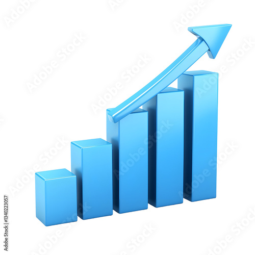 A sleek and modern 3D bar graph with an upward trending arrow representing financial progress and growth over time Free Download A sleek and modern 3D bar graph with an upward trending arrow representing financial progress and growth over time - GFXLoad