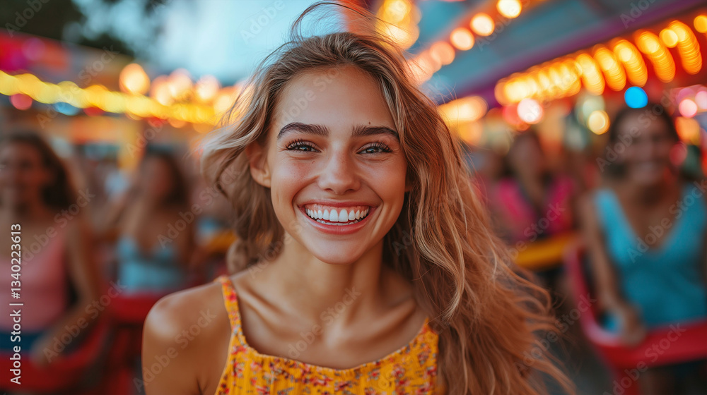 Fototapeta premium Portrait of a Cheerful Woman Having Fun Outdoors.