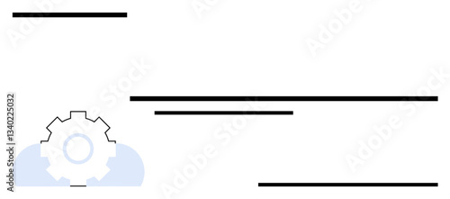 Gear icon inside a cloud linked with horizontal lines symbolizing system connectivity, innovation, and technology processes. Ideal for automation, data management, cloud solutions, IT, engineering