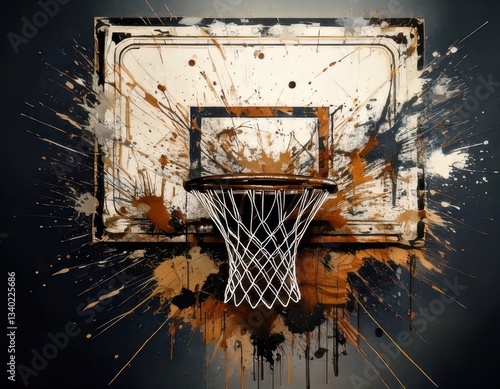 Unique basketball backboard design with dynamic paint splashes in an creative art style Generative AI