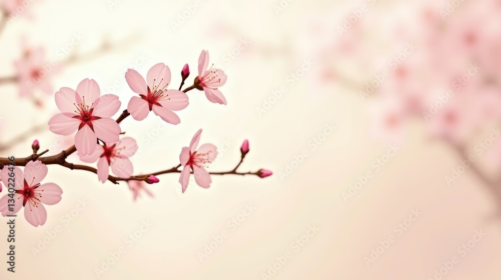 Delicate Cherry Blossom Branches on Subtle Minimalist Background Delicate Cherry Blossom Branches on Subtle Minimalist Background