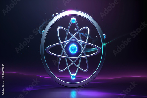 futuristic Atom Model Representing Science and Technology photo