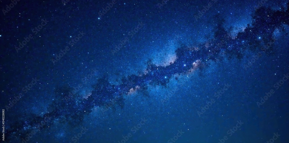 Obraz premium Celestial night sky with stars and galaxy in deep blue background, stars, darkness