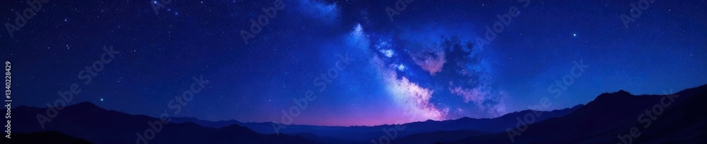 Fototapeta premium Celestial canvas of starry night sky with dark blues and purples , vastness, galaxies, space