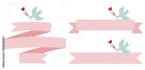 Mothers Day-4　母の日やバレンタインデーに使えるリボンセット。可愛いありらいセット。見出しやタイトルに使える装飾。