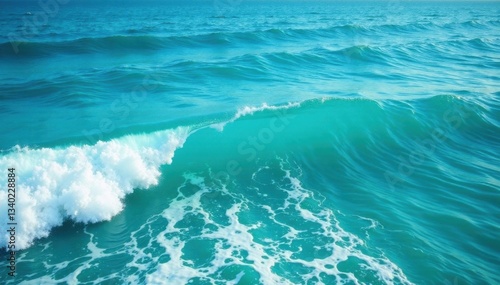 Calm ocean waters with blue turquoise hue and foamy waves, foam, texture, blue