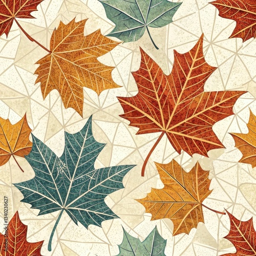 Seamless Autumn Leaves Pattern Nature Digital Artwork Textured Background Aesthetic Design