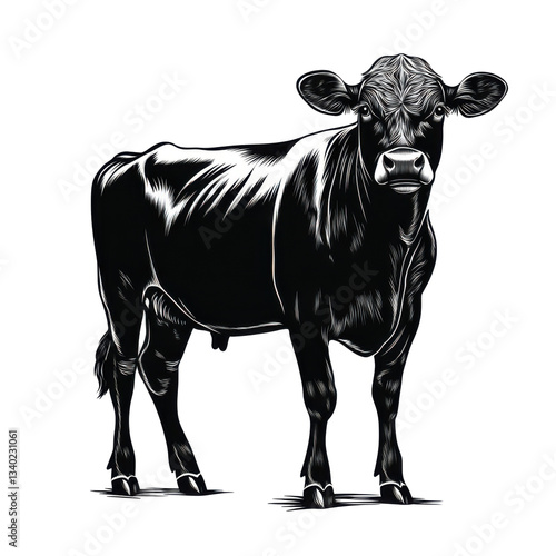 Silhouette of a black cow against a animal illustration