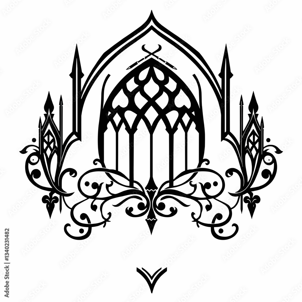 Gothic Style Vector Art Vinyl Sticker with Bold Black Lines and Detailed Flourishes