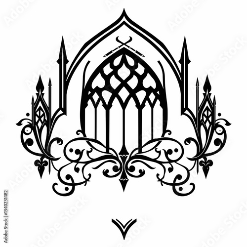 Obraz na płótnie Gothic Style Vector Art Vinyl Sticker with Bold Black Lines and Detailed Flourishes w salonie