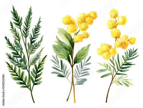 Wallpaper Mural Watercolor Mimosa   Fern Botanical Illustration Torontodigital.ca