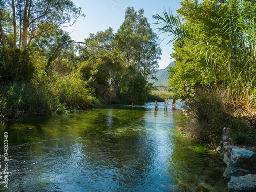 Azmak river in Akyaka holiday region. Datca district of Mugla, Turkey