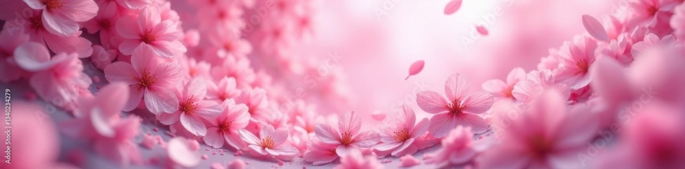 A swirling vortex of abstract pink sakura petals suspended in mid-air against a dreamy background with subtle texture and gradient effects , sakura, cloud