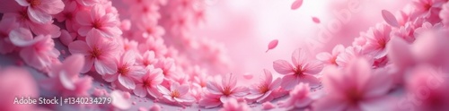 Obraz na płótnie A swirling vortex of abstract pink sakura petals suspended in mid-air against a dreamy background with subtle texture and gradient effects , sakura, cloud w salonie