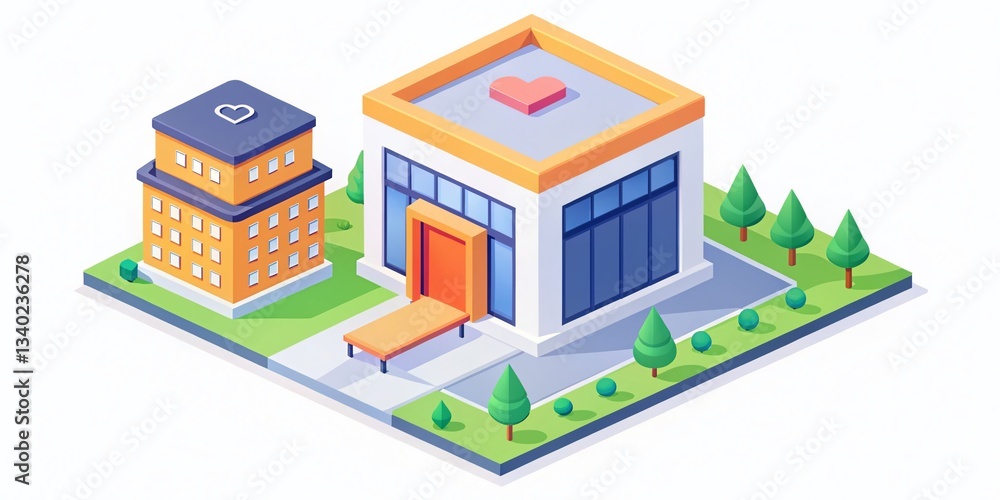 Isometric Flat Donation Box Building Charity Support Web Banner Isometric Flat Donation Box Building Charity Support Web Banner