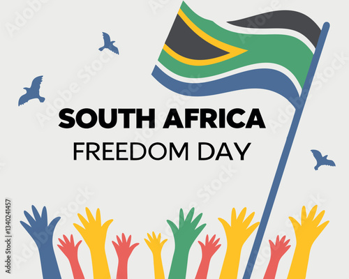 Celebrate South Africa Freedom Day: Waving Flag, Raised Hands, and a Bird Symbolizing Liberation and Unity
